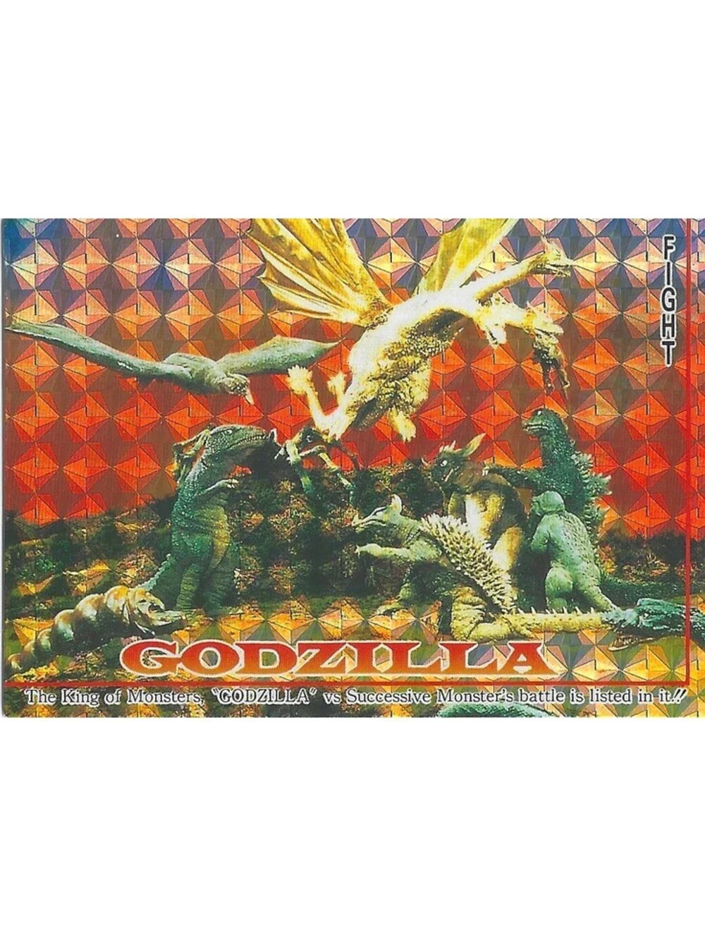 1995 Amada GODZILLA prism card #48 Showa era Destroy All Monsters & 6 Stickers